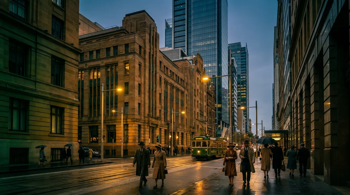 A Sydney CBD street scene at dusk
