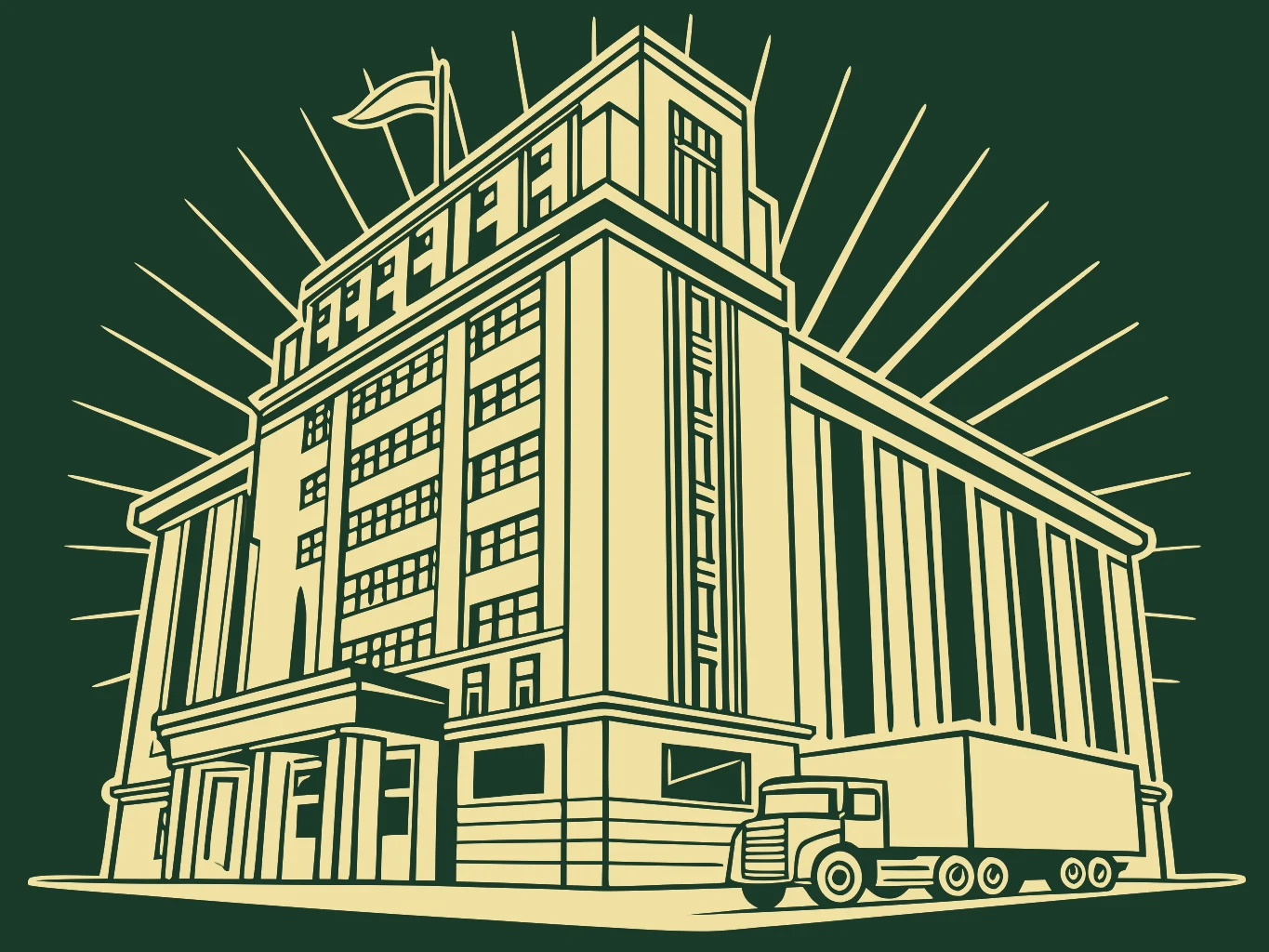 An illustration of a removal truck at a city building loading dock